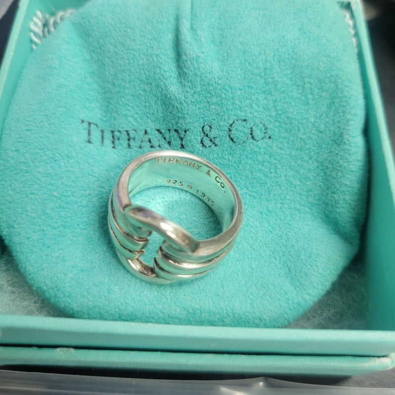 Vintage 1995 Tiffany Co. Sterling Silver Wide Atlas Buckle Ring