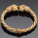 Vintage 18K Yellow Gold 0.51 TCW Diamond & Sapphire Lion Bangle Bracelet