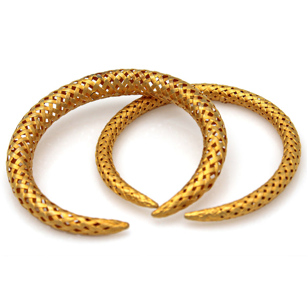 Lot of 2 Designer Signed 24K Gold Plated Woven Cuff Bangle Bracelets