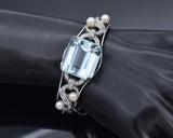 Vintage 14K White Gold 43.70 Ct Aquamarine, Pearl & 1.02 TCW Diamond Bracelet