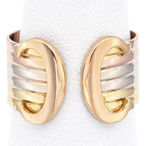 Cartier 18K Tri-Color Gold Double C Band Ring Size 54