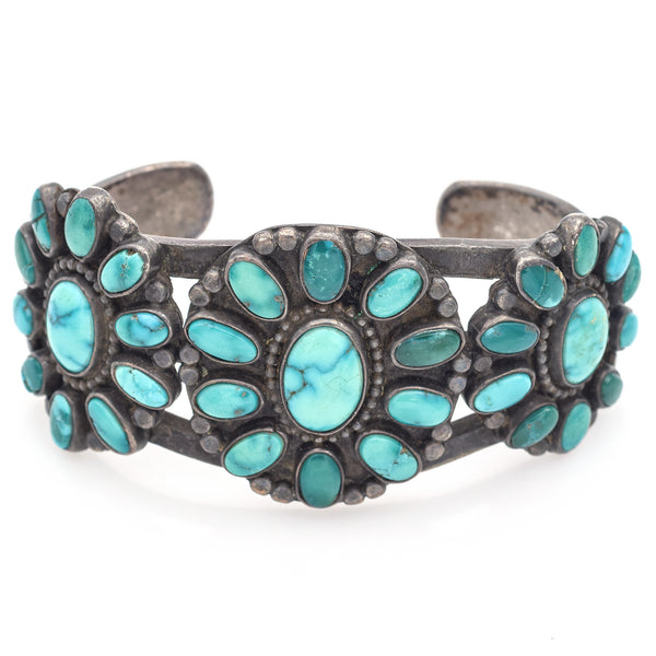 Vintage 1940s Navajo Sterling Silver Turquoise Cuff Bracelet