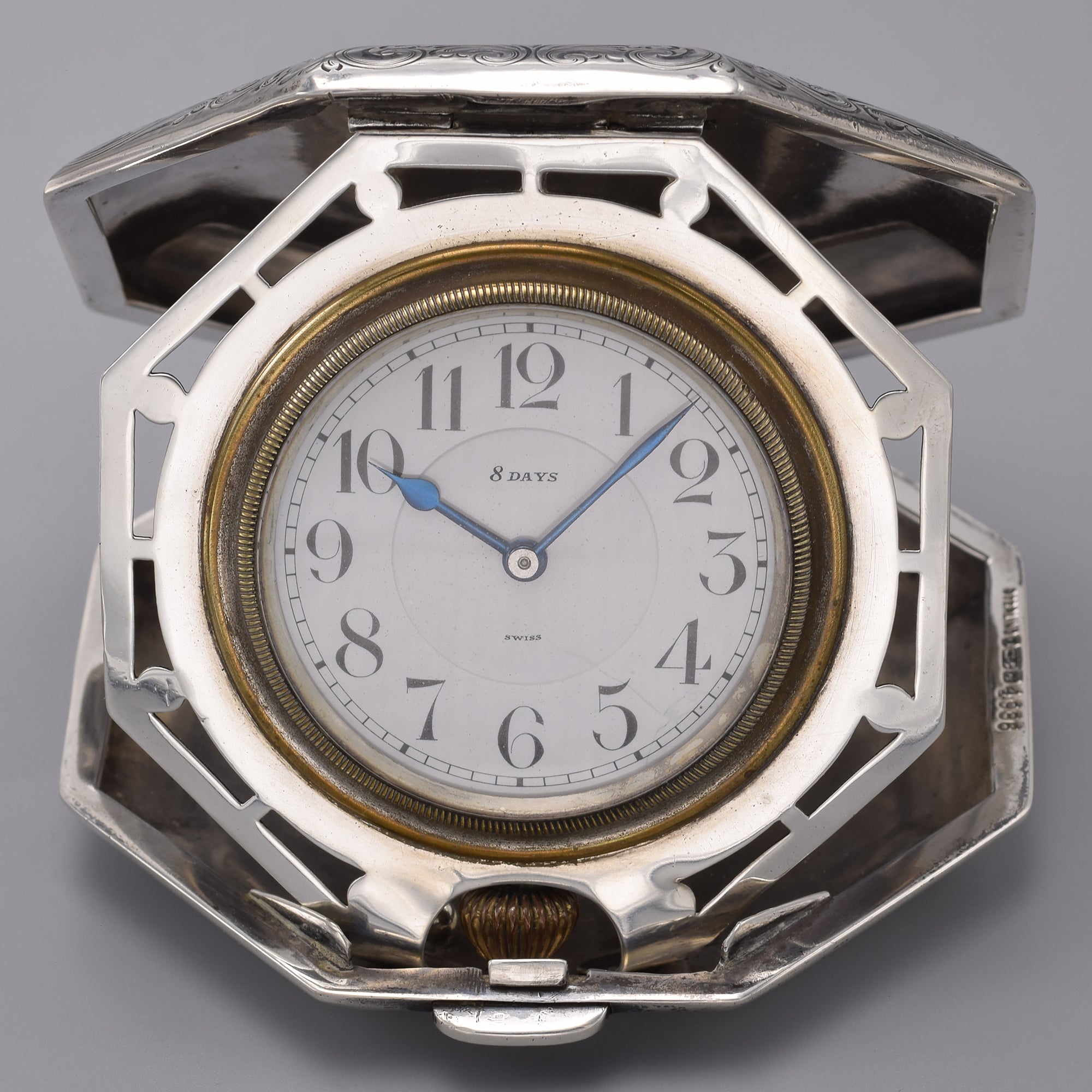 Antique Octava Sterling Silver 8 Day Travel Desk Clock for Repair ...