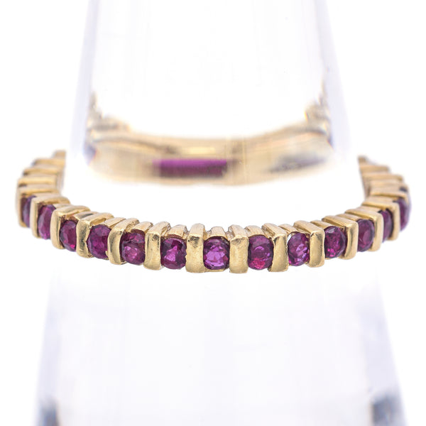 Estate 18K Yellow Gold Ruby Round Eternity Band Ring Size 5.75