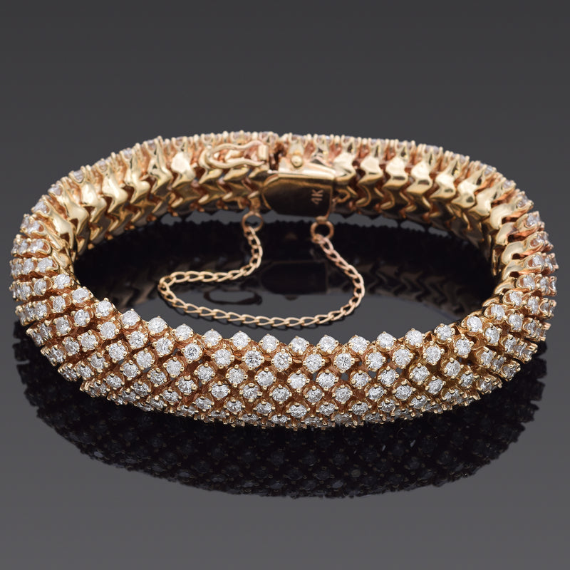 Vintage 14K Yellow Gold 9.45 TCW Diamond Tennis Bracelet 13.7 mm