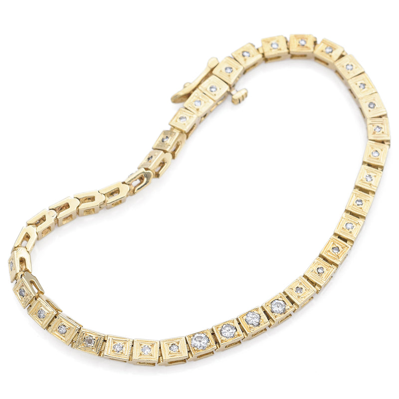 Vintage 14K Yellow Gold 0.77 TCW Round Cut Diamond Tennis Bracelet 3.8 mm