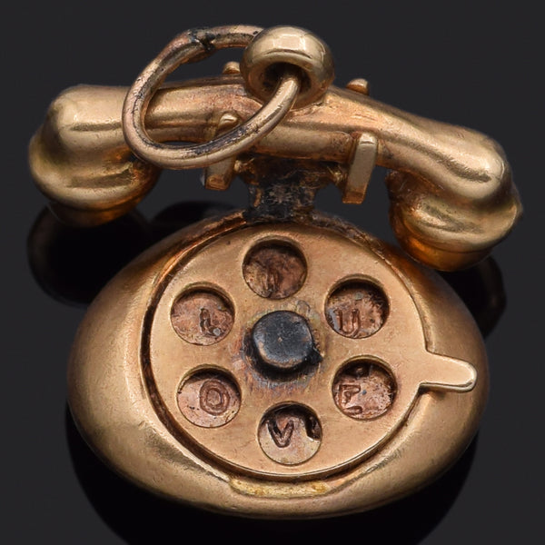 Vintage 14K Yellow Gold I Love U Telephone Charm Pendant 2.3 Grams