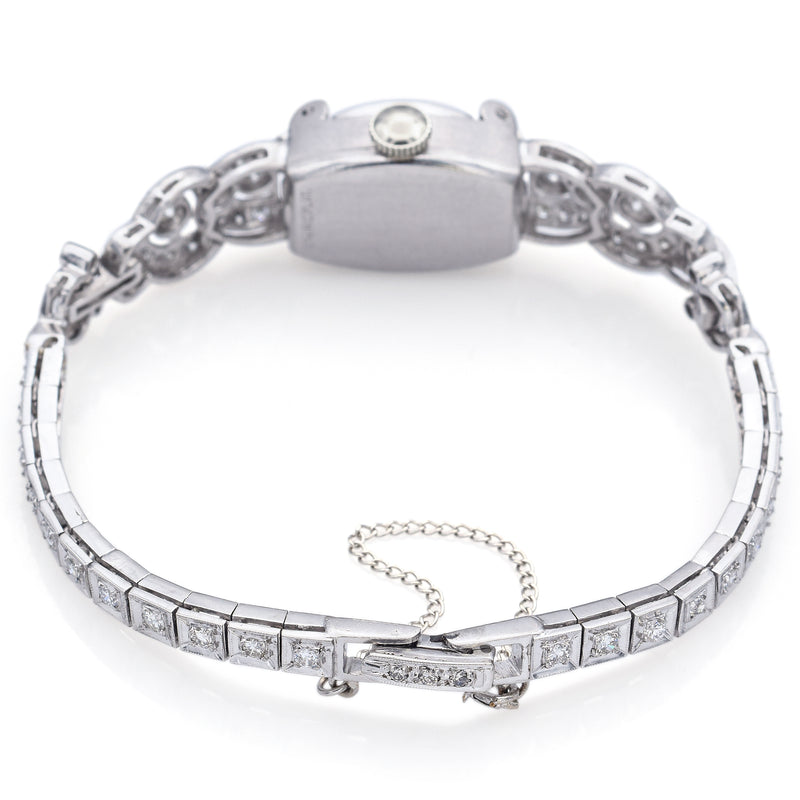 Antique Hamilton Platinum 3.70 TCW Diamond Women's Hand Wind Bracelet Watch