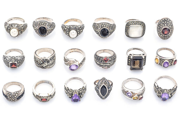 Lot of 18 Judith Jack Sterling Silver Marcasite & Multi-Stone Rings
