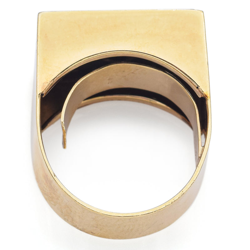 Antique 14K Yellow Gold Black Onyx & Old Euro Diamond Rectangle Signet Ring