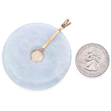 Vintage 14K Yellow Gold Lavender Green Jade 福 Blessed Large Round Disc Pendant