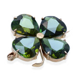 Vintage 14k Yellow Gold 6.12tcw Green Tourmaline Four Leaf Clover Brooch Pendant