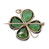 Vintage 14k Yellow Gold 6.12tcw Green Tourmaline Four Leaf Clover Brooch Pendant