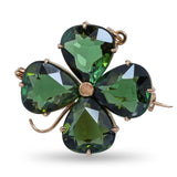 Vintage 14k Yellow Gold 6.12tcw Green Tourmaline Four Leaf Clover Brooch Pendant