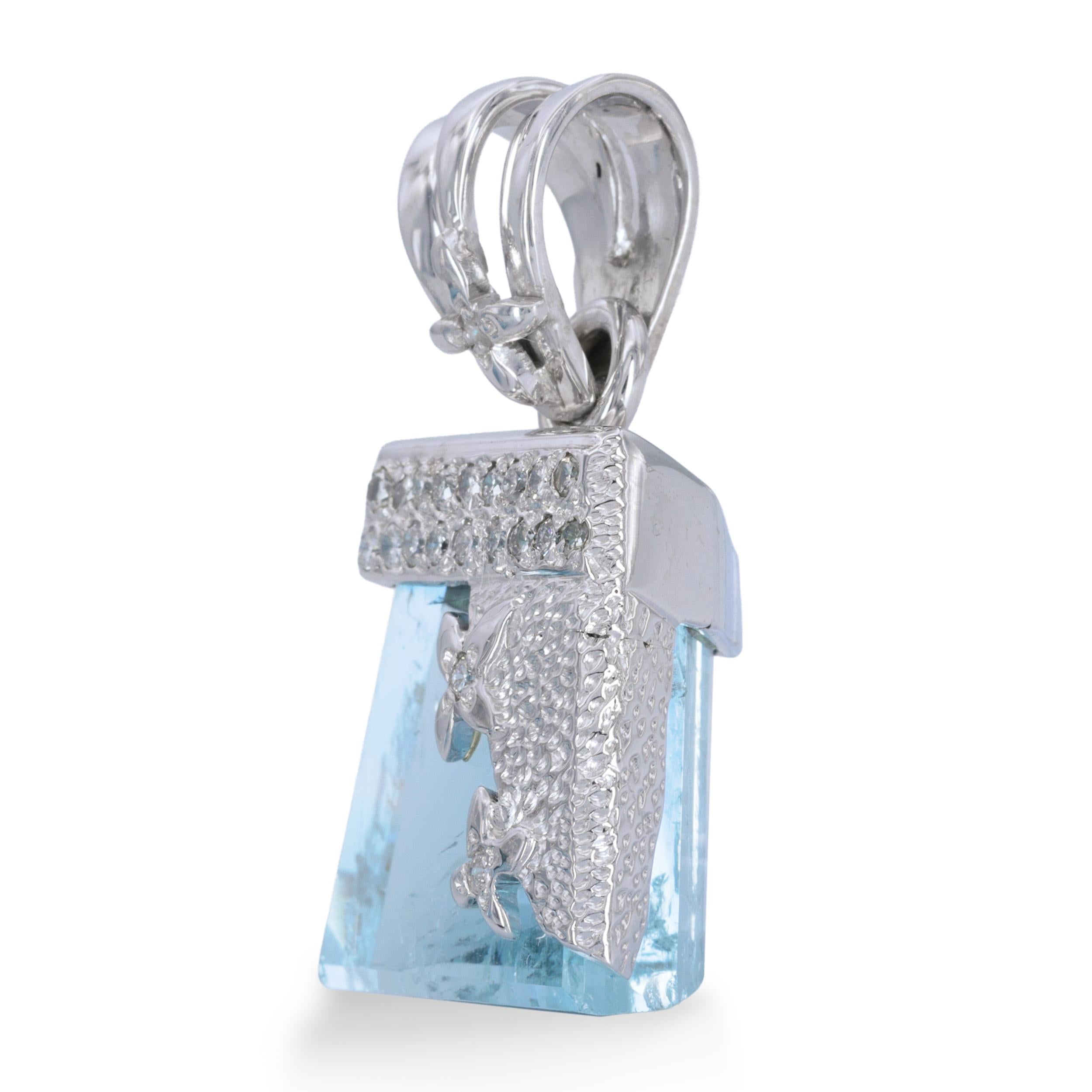 Vintage 17k White Gold 49.5ct Aquamarine and Diamond Pendant