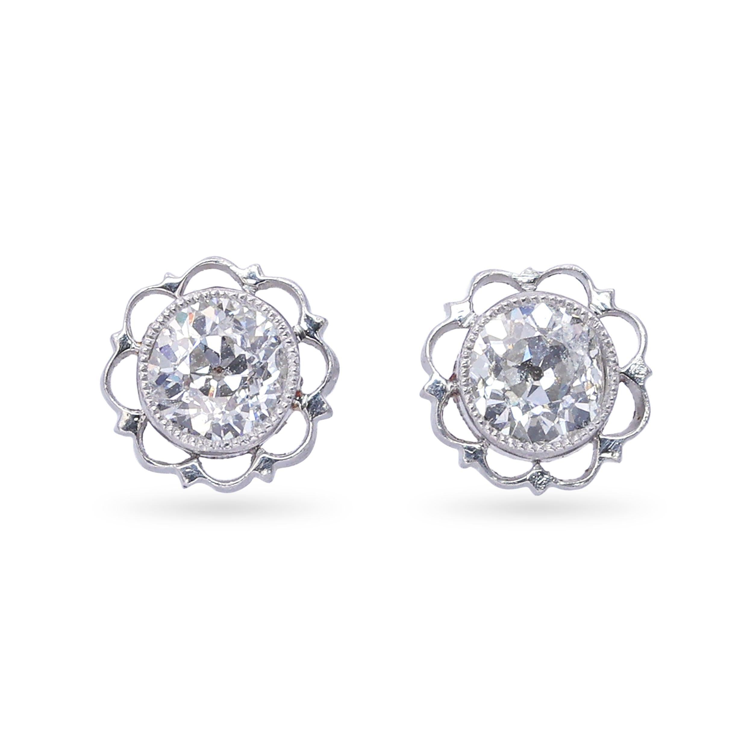 Art Deco 18k Yellow Gold & Platinum 0.73tcw Old Euro Diamond Stud Earrings
