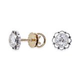 Art Deco 18k Yellow Gold & Platinum 0.73tcw Old Euro Diamond Stud Earrings