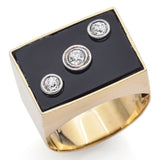 Antique 14K Yellow Gold Black Onyx & Old Euro Diamond Rectangle Signet Ring
