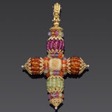 Vintage Italy 18K Yellow Gold Multi-Stone Cross Enhancer Pendant + Box