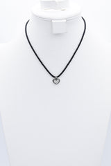 Estate 18K White Gold 0.61 TCW Black & White Diamond Heart Pendant Cord Necklace