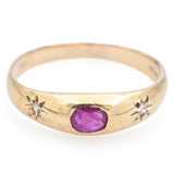 Vintage 9K Yellow Gold Ruby & Diamond Band Ring Size 6