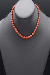 Vintage 14K Yellow Gold 6-9 mm Red Coral Beaded Strand Necklace 16 inches