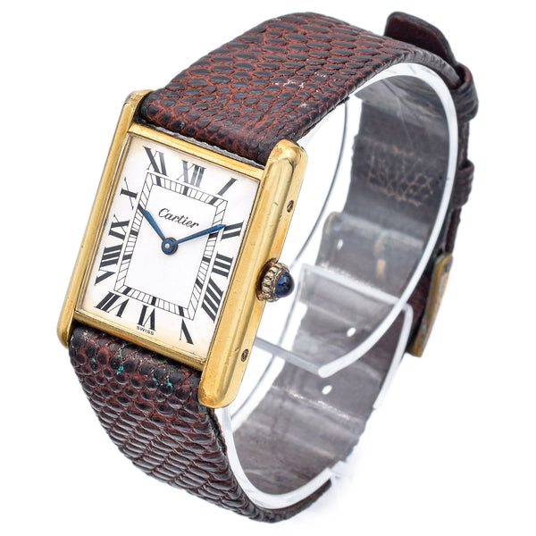 Vintage Cartier Tank Gold Plated Men's Hand Wind Wristwatch