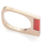 Vintage 14K Yellow Gold Red Coral & Diamond Square Band Ring Size 3