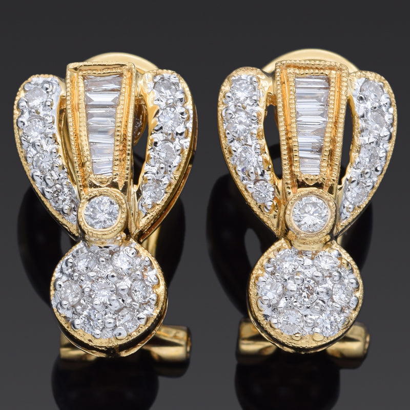 Vintage 18K Yellow Gold 0.80 TCW Diamond Omega Back Earrings