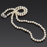 Vintage 18K White Gold 6-7.5 mm Pearl & Sapphire Beaded Strand Necklace 29"