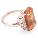 Antique 10K Yellow Gold 7.16 Ct Citrine & Diamond Cocktail Ring Size 3.25