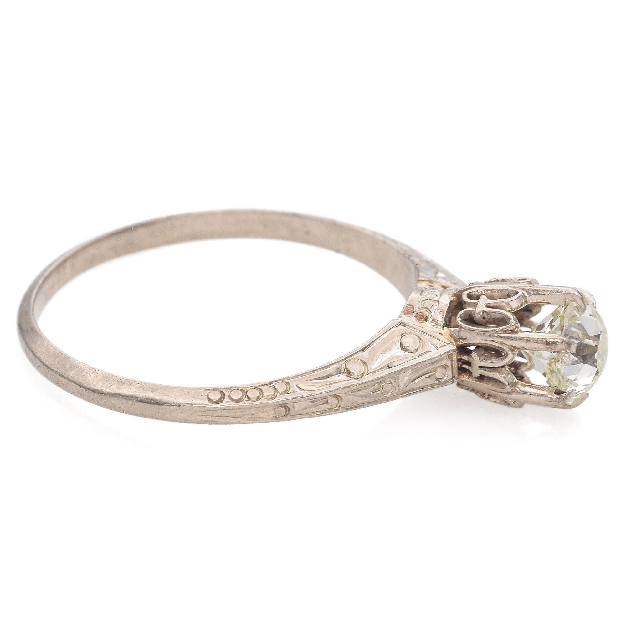 Antique 14K White Gold 0.67ct High Crown Old Euro Diamond Ring