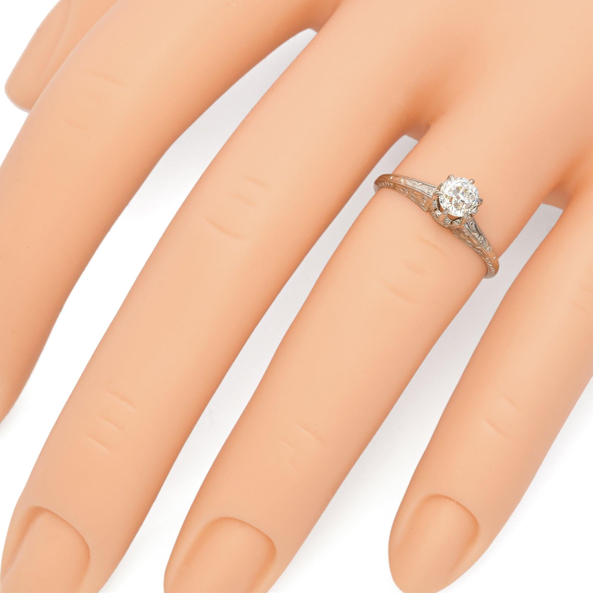 Antique 14K White Gold 0.67ct High Crown Old Euro Diamond Ring