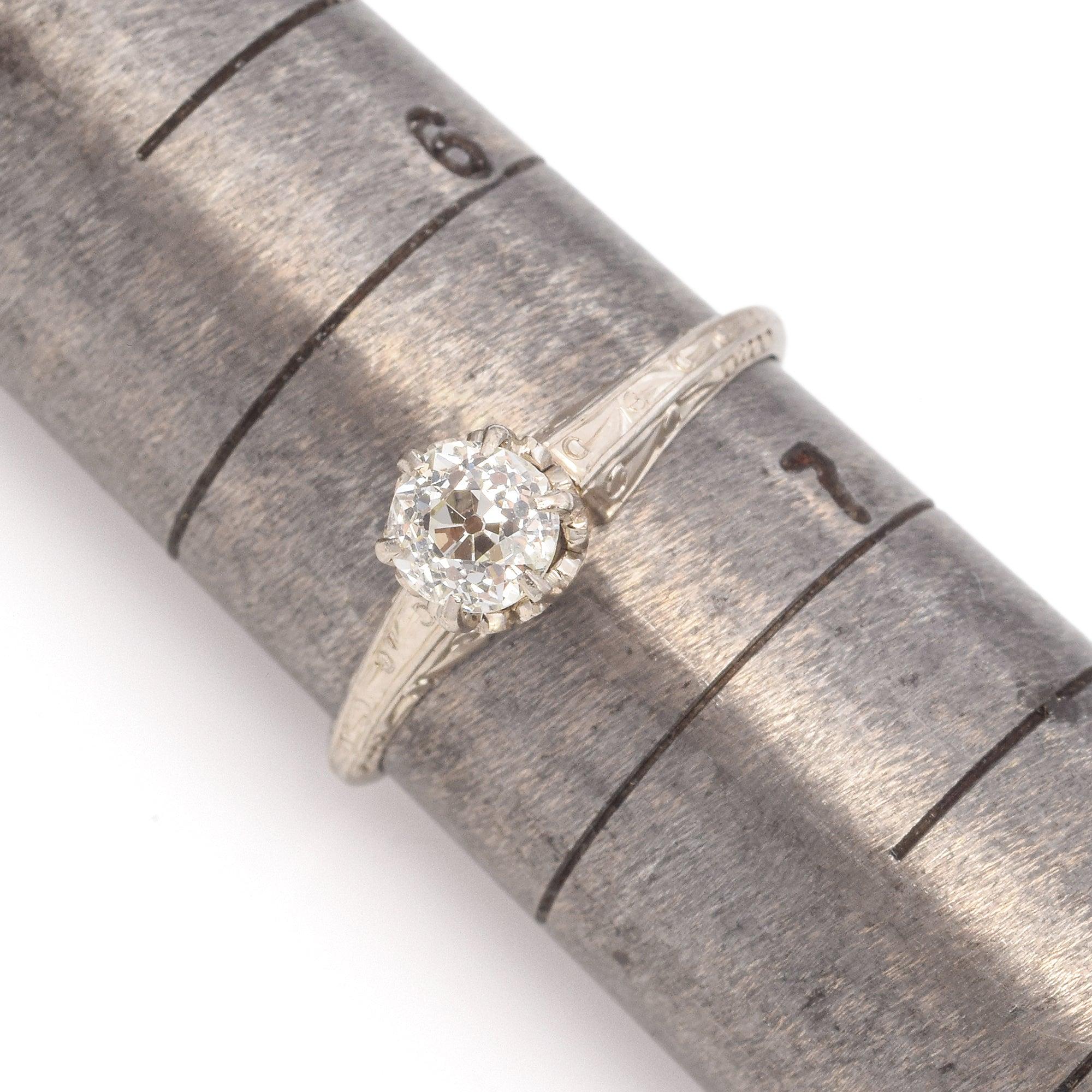 Antique 14K White Gold 0.67ct High Crown Old Euro Diamond Ring