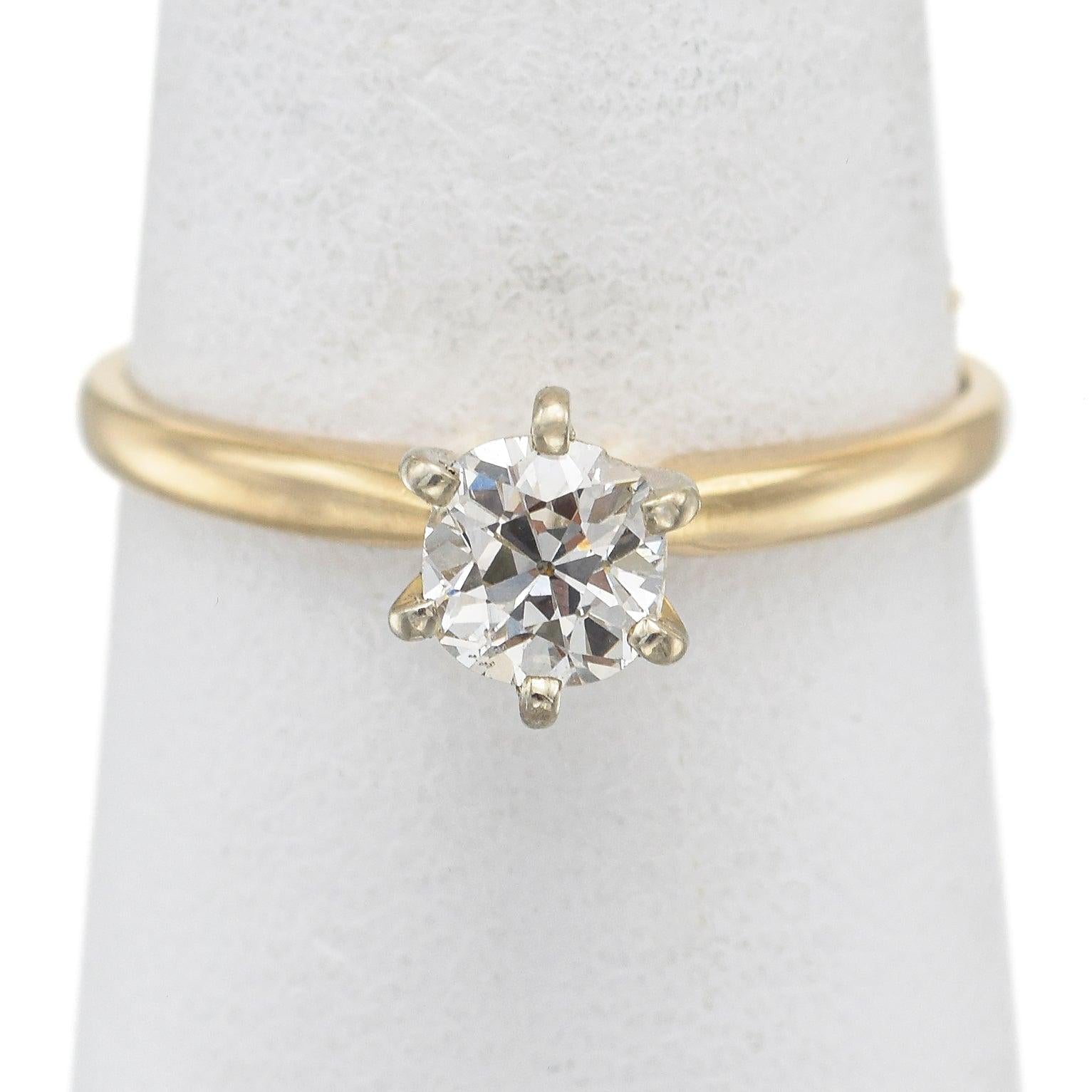 Antique 14k Yellow Gold 0.56ct Old Euro Cut Diamond Solitaire Engagement Ring