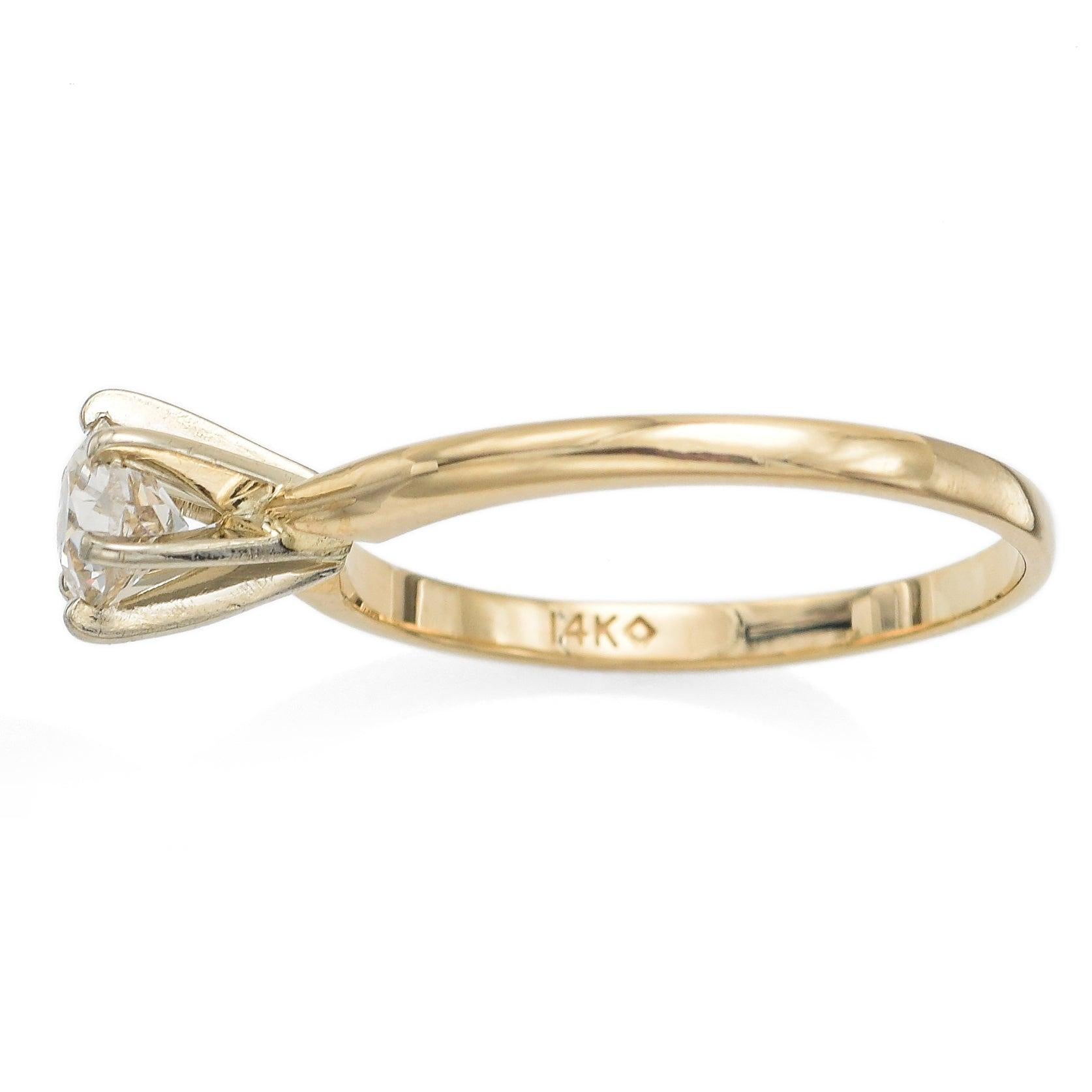 Antique 14k Yellow Gold 0.56ct Old Euro Cut Diamond Solitaire Engagement Ring