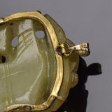 Antique Yellow Gold Jade Large Carved Nezha Deity Pendant