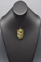 Antique Yellow Gold Jade Large Carved Nezha Deity Pendant