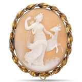 Antique Yellow Gold Artemis with Deer Cameo Brooch