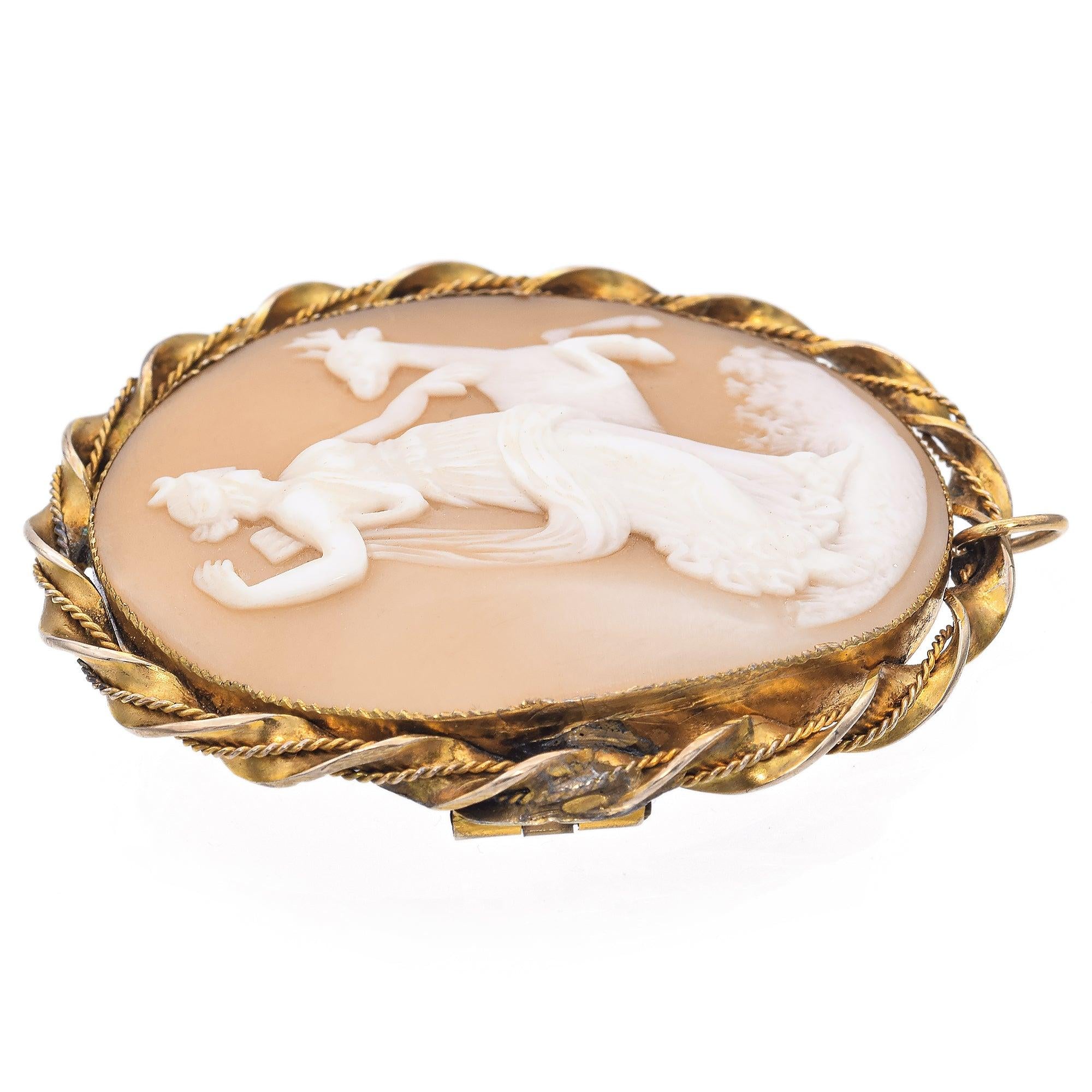 Antique Yellow Gold Artemis with Deer Cameo Brooch