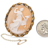 Antique Yellow Gold Artemis with Deer Cameo Brooch