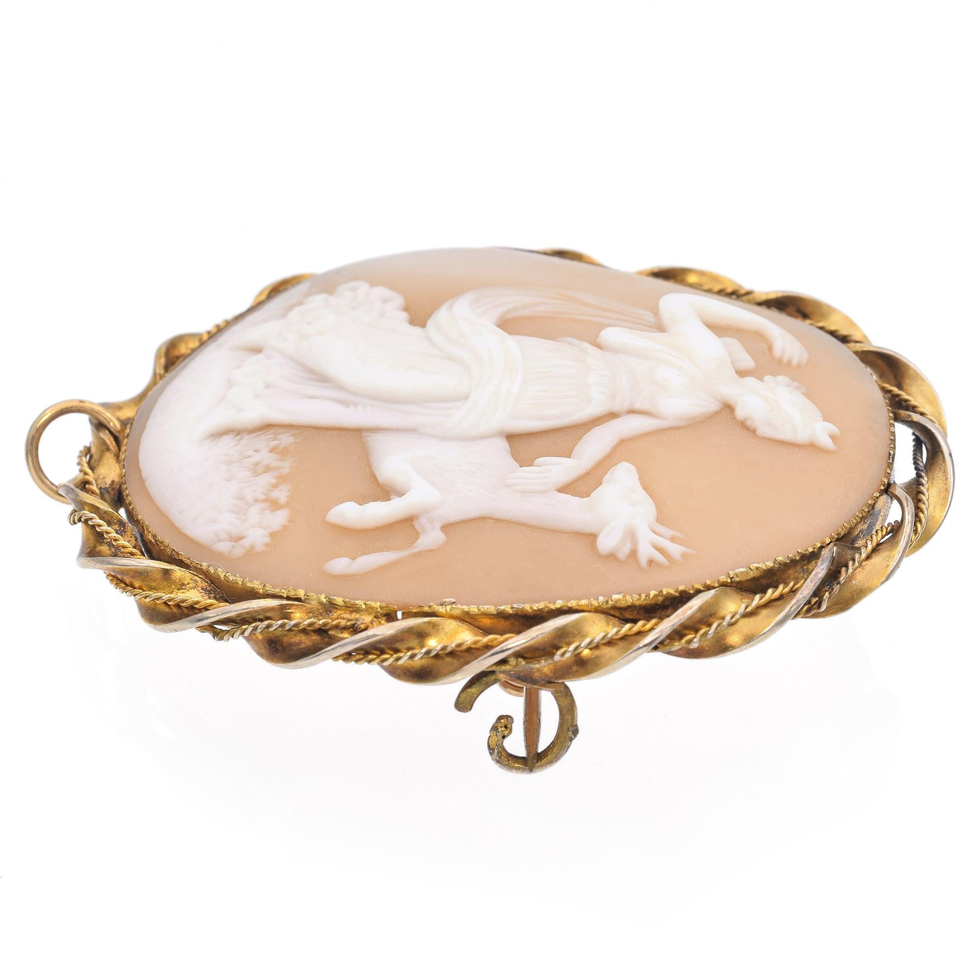 Antique Yellow Gold Artemis with Deer Cameo Brooch