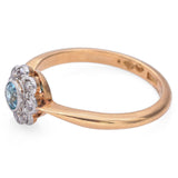 Antique A H Signed 18K Yellow Gold Platinum Blue Zircon Diamond Ring