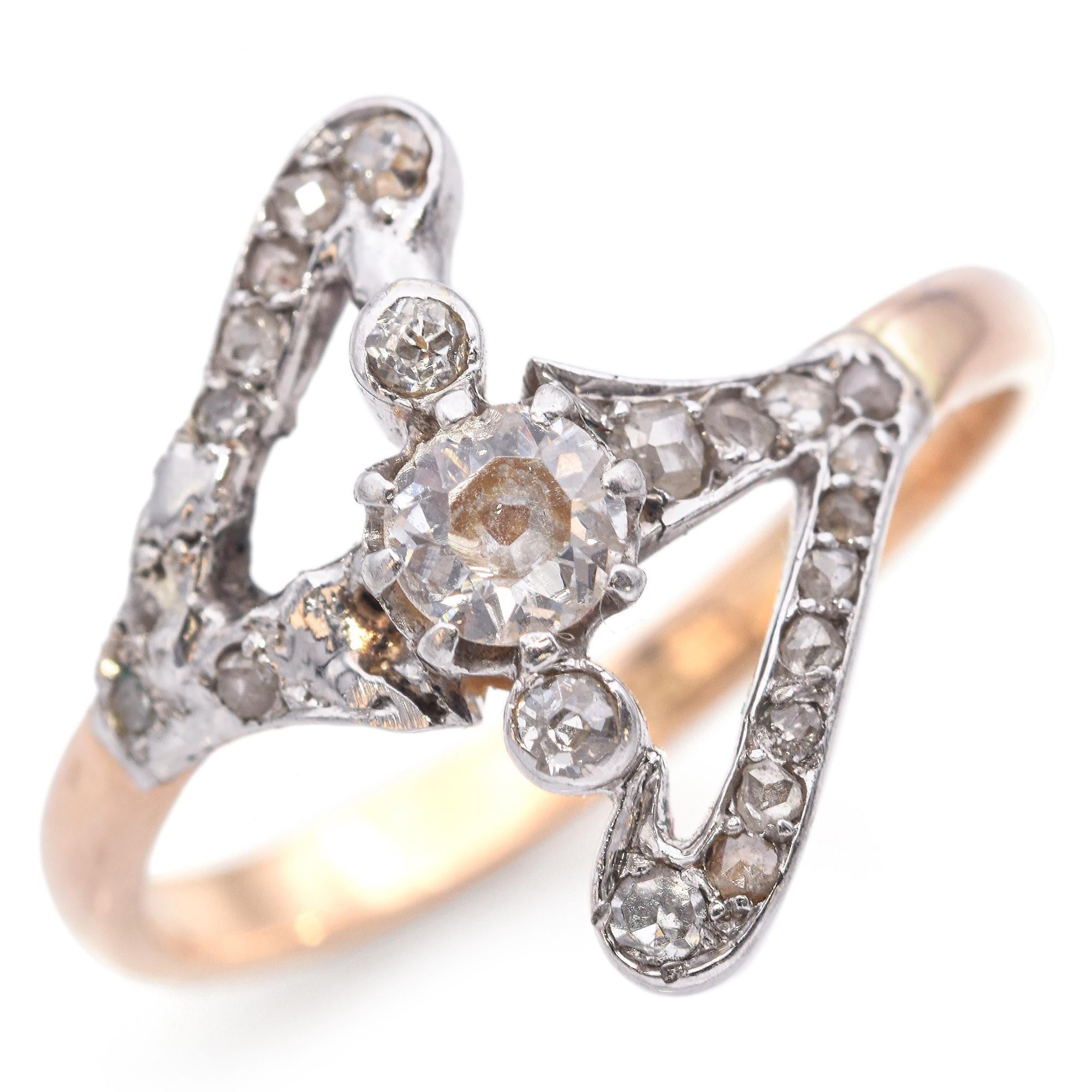 Antique Art Nouveau White and Rose Gold .46tcw Diamond Ring