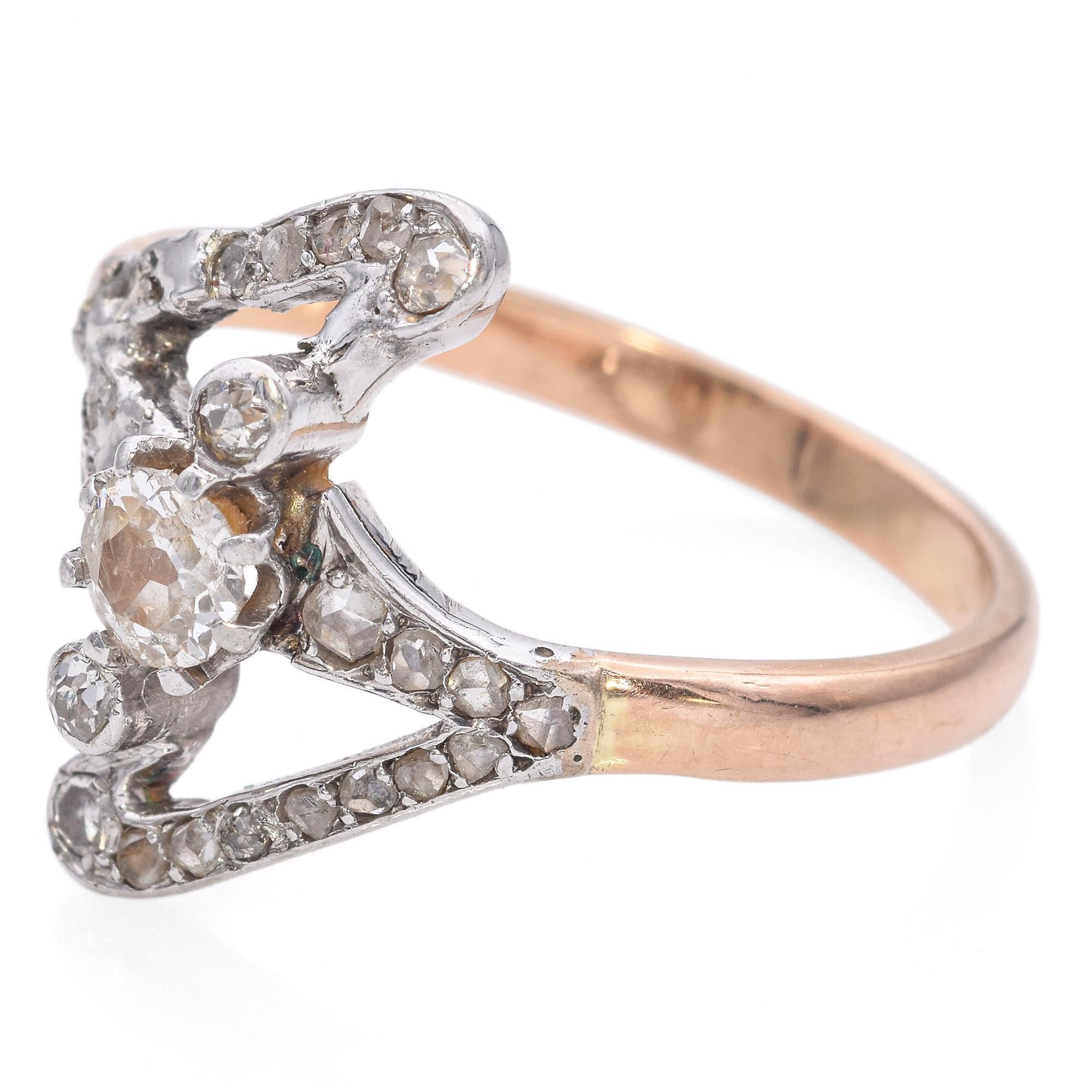 Antique Art Nouveau White and Rose Gold .46tcw Diamond Ring