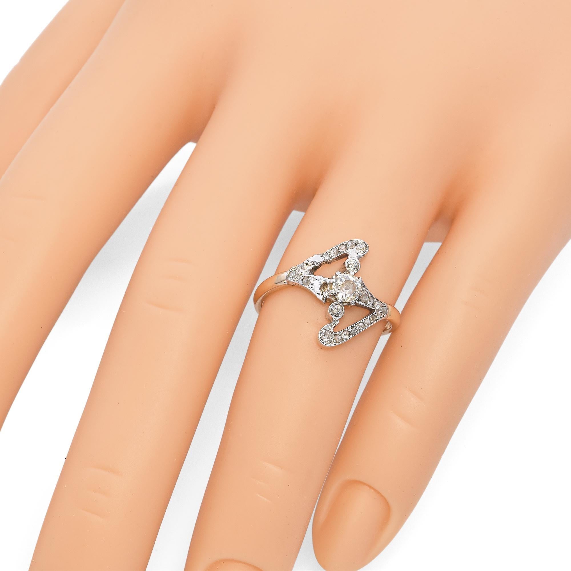 Antique Art Nouveau White and Rose Gold .46tcw Diamond Ring