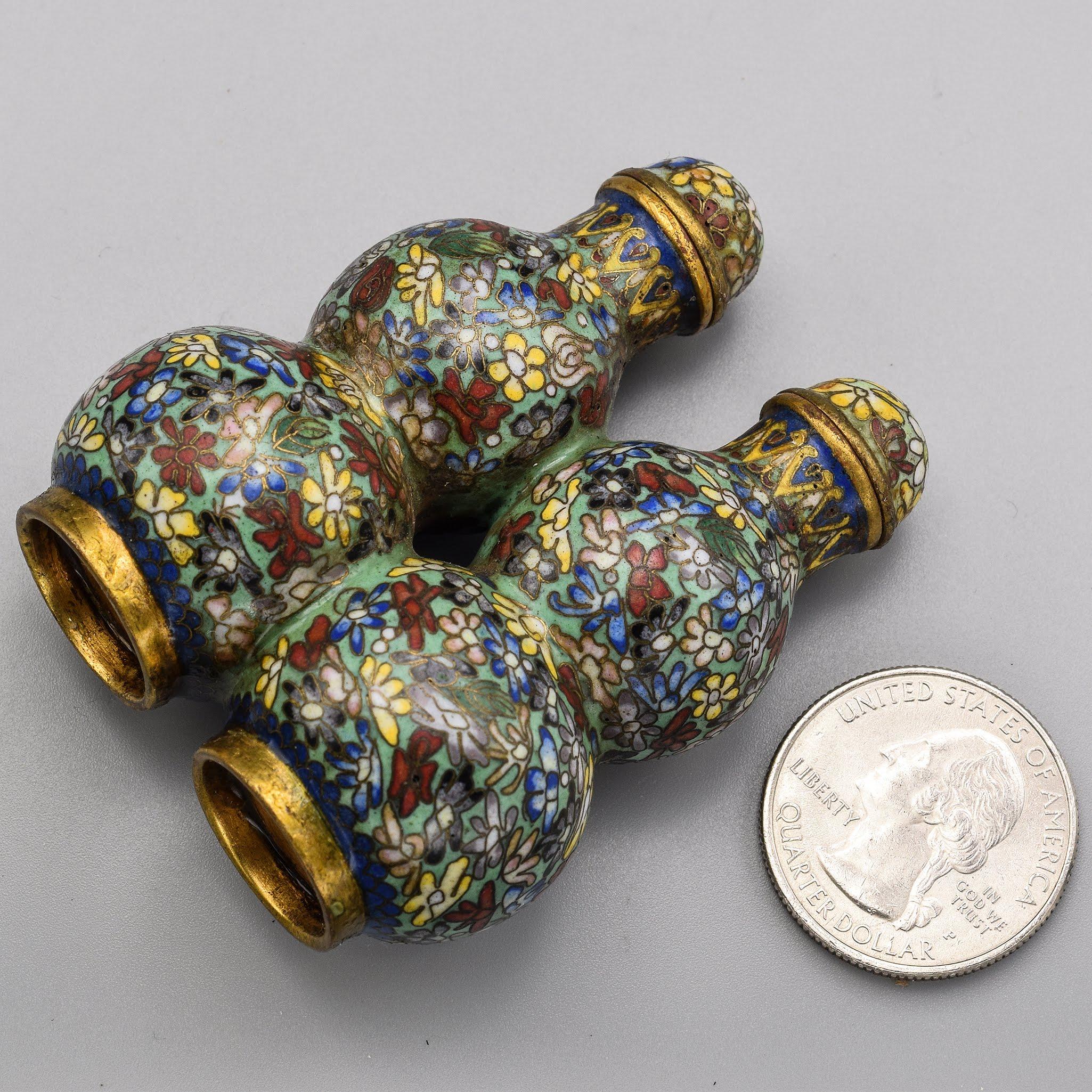 Antique Chinese Double Gourd Form Cloisonne Floral Snuff Bottle