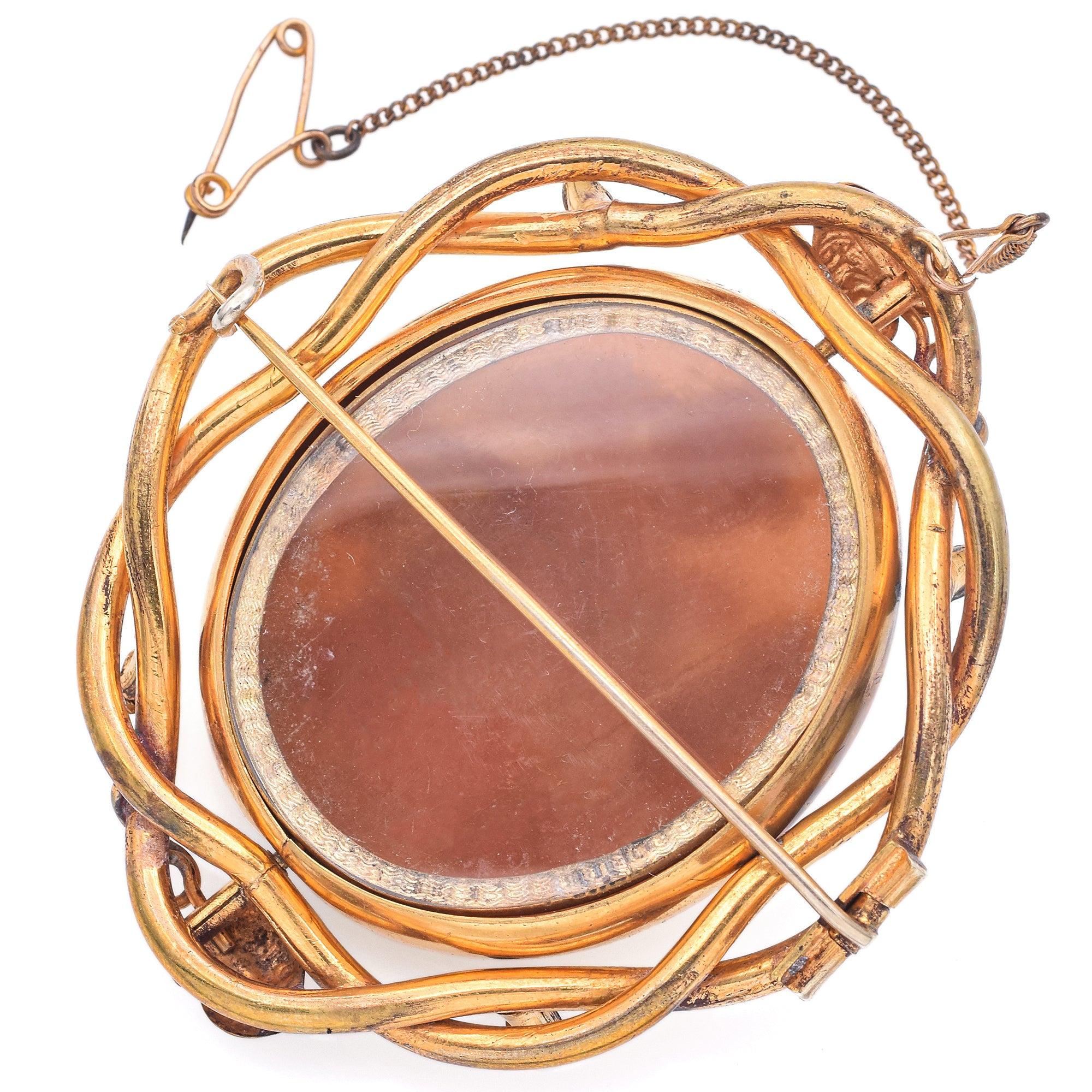 Antique Gold Filled Cameo Shell Cupid Eros Homage to Christ Love Brooch Pin