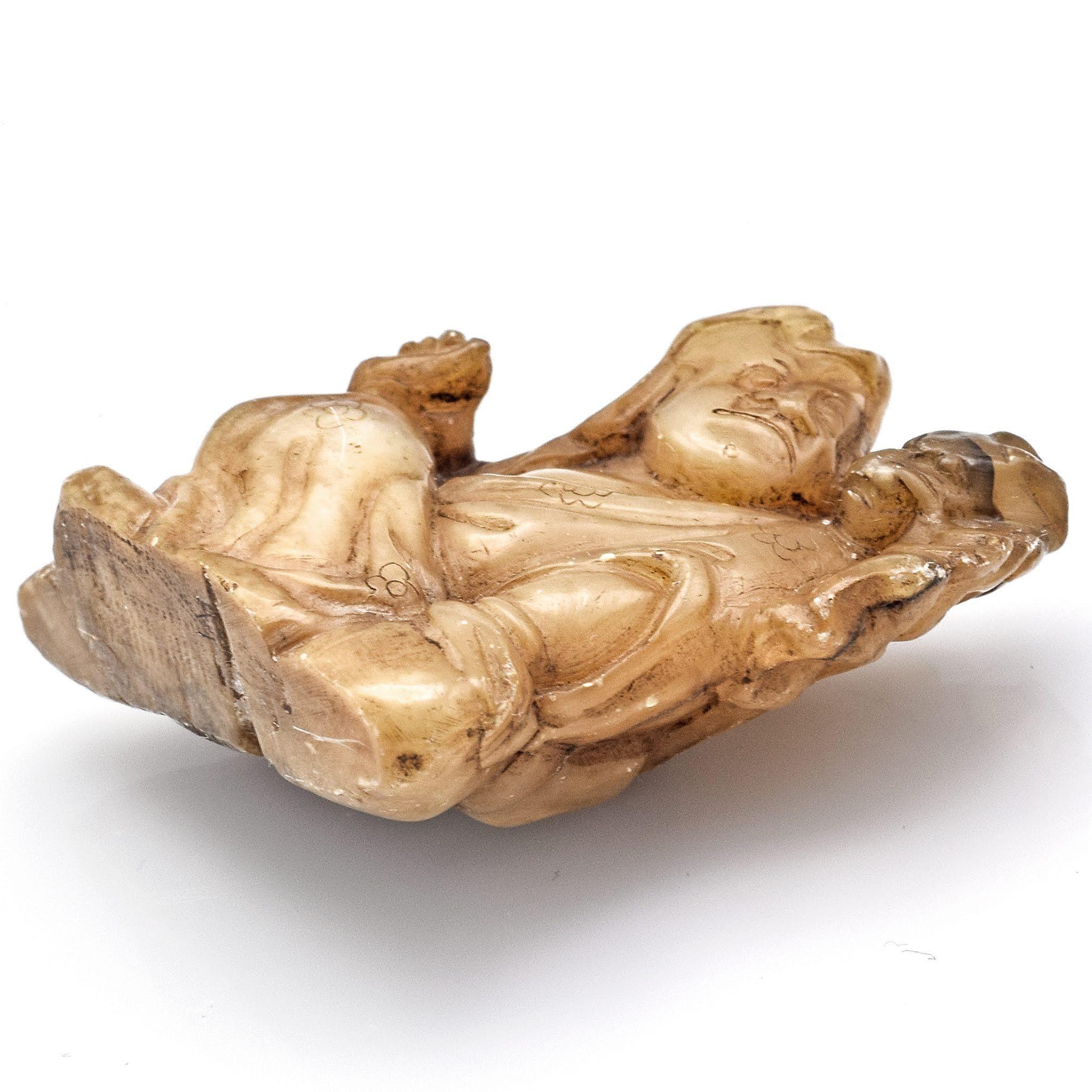 Antique Japanese Carved Jade Netsuke Figurine Pendant