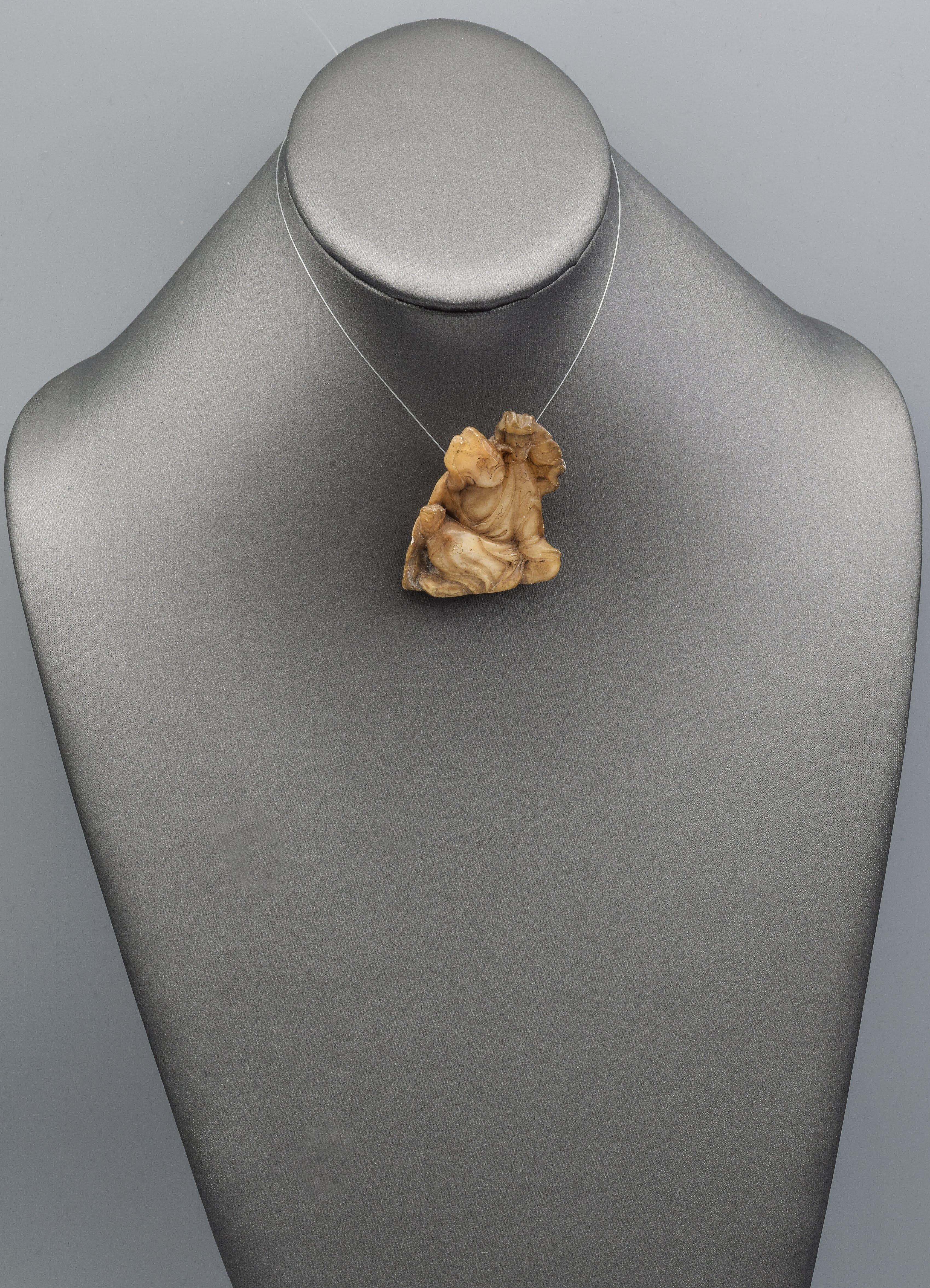 Antique Japanese Carved Jade Netsuke Figurine Pendant